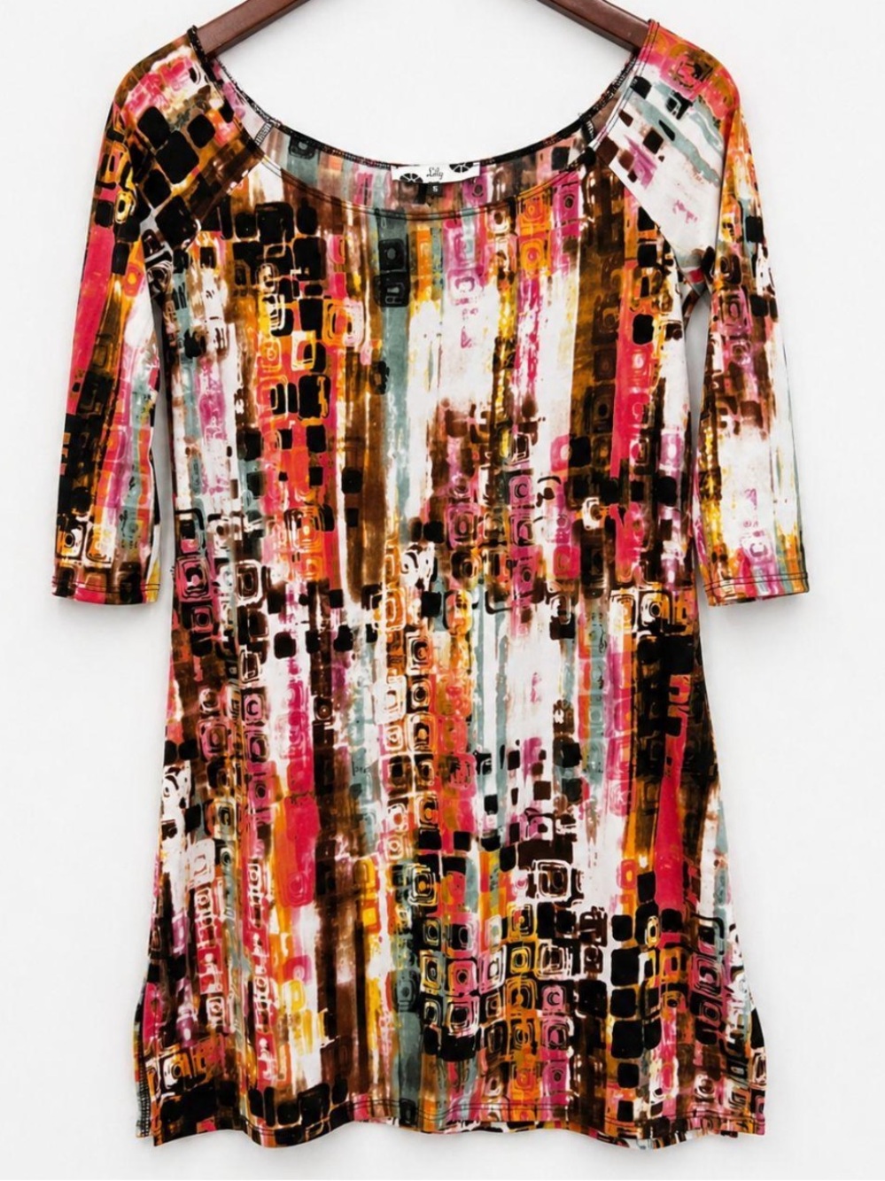 Vintage Y2K Abstract Boho Print Flowy Tunic Top, Women's Size Small Eclectic